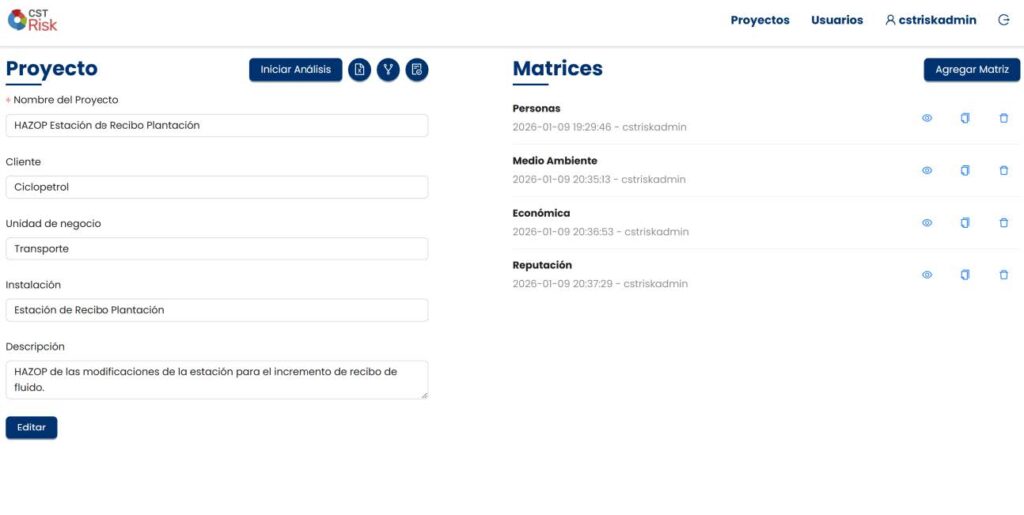 Las matrices de valoración de riesgo disponen de una interfaz sencilla que agiliza su definición y cargue, optimizando el tiempo de trabajo del equipo.